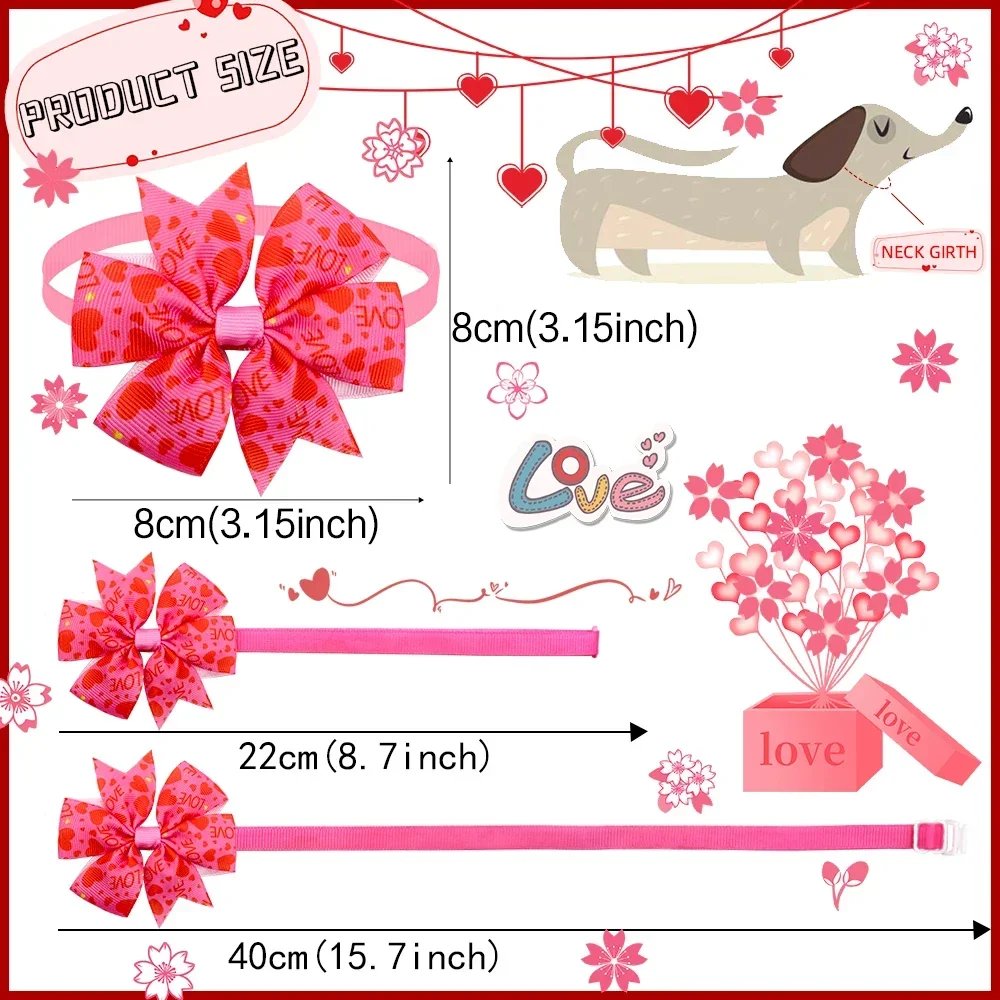 

Dogs Cat Collar Day Tie Necktie Small Supplies Pink Gril Accessories Bowtie Pet Love Dog Bow 50pcs Valentine's Bowties