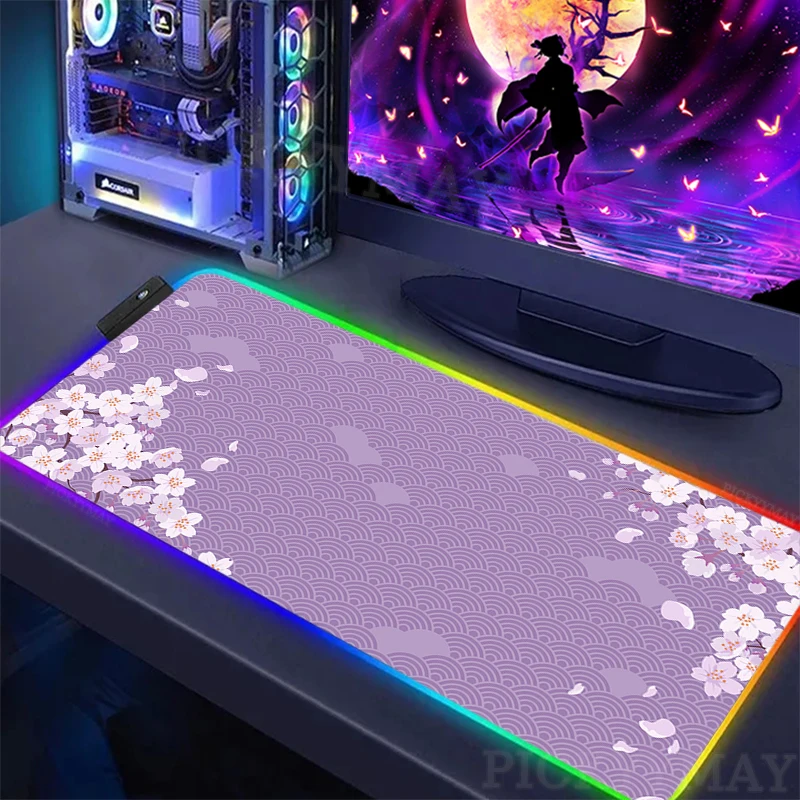 

Large RGB Mouse Mat LED Gaming Mousepad Big Luminous Desk Pad Purple Desk Mats Backlit Sakura Mouse Pads Gamer Mousepads