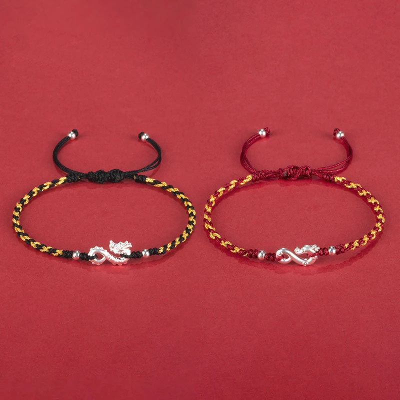 

S999 Серебряная кожа, красная черная веревочная цепочка, плетеные браслеты для женщин и мужчин, ювелирные изделия для пар, подарок на день Святого Валентина YBR1112