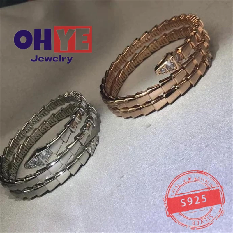 

1:1 Hot sale Western style Silver colour Custom Simple Fashion Snake Bone luxury party Bracelet Personality Shiny Jewelry