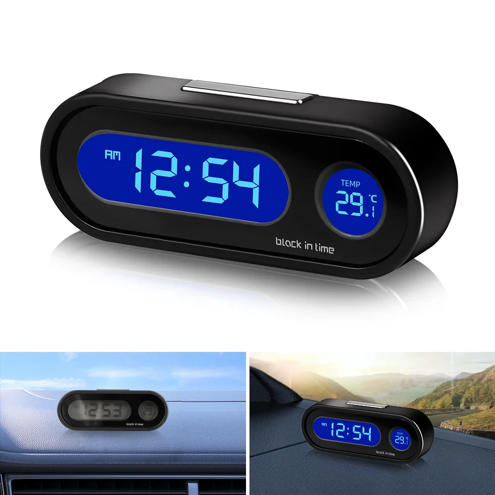 

Car Dashboard Luminous Clocks 2 In 1 Thermometer LCD Backlight Digital Display Watch Electronic Timepiece Auto Interior Ornament