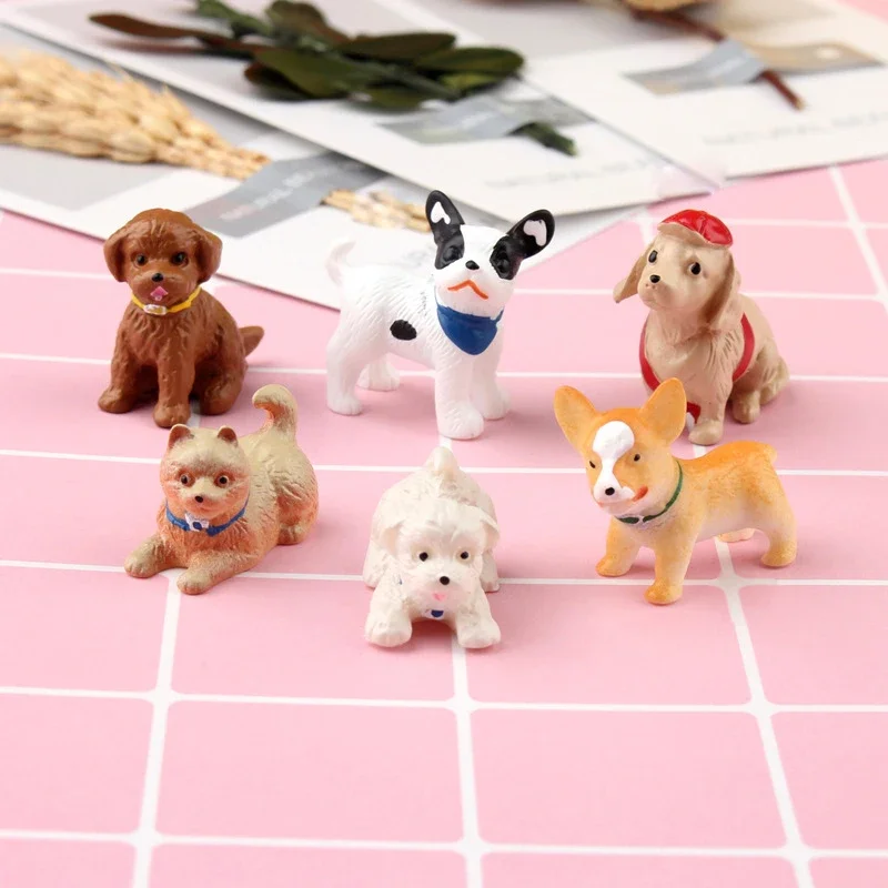 

6pcs Dog Animal Set Miniature Dollhouse Ornament Mini Toy Home Craft Fairy Bonsai Decor Cake Decoration DIY Accessories