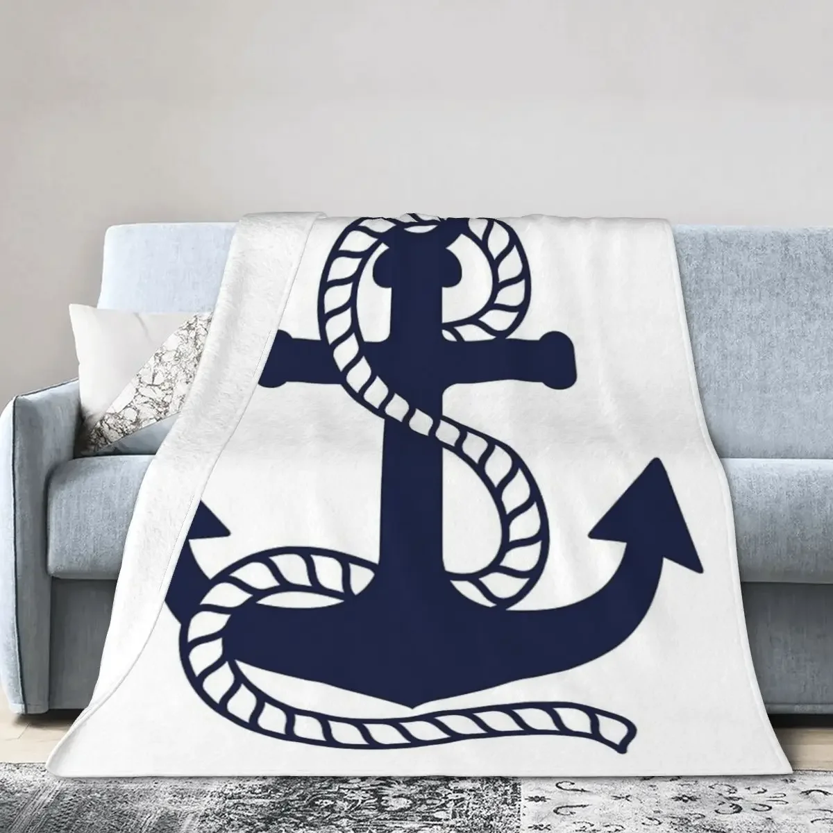 

Flannel Throw Blanket Nautical Blue Anchor Blankets Soft Bedding Warm Plush Blanket for Bed Living room Picnic Travel Home Sofa