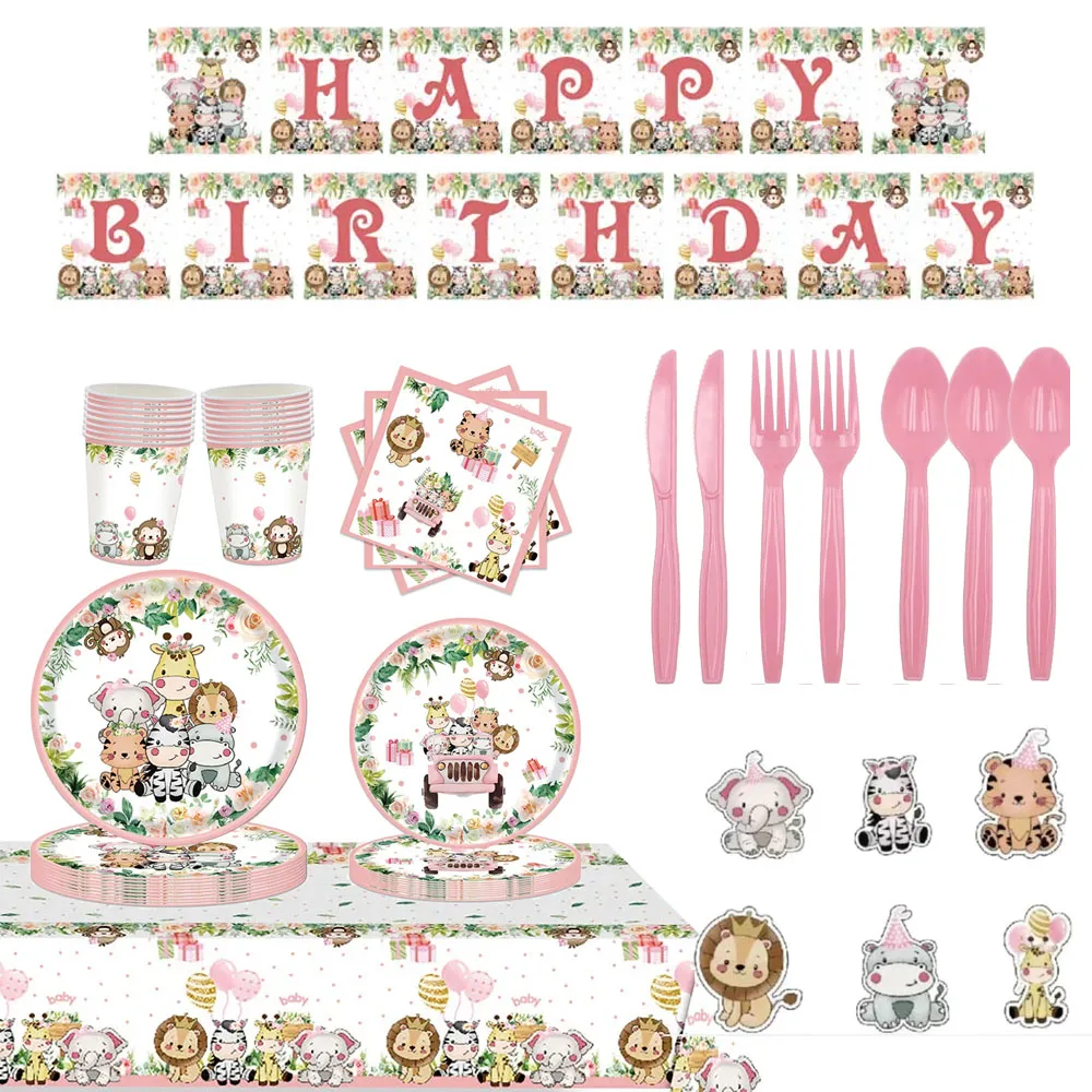 Jungle Safari Theme Party Decoration Pink Animal Disposable Tableware Plate Cup Tablecloths For Girls Birthday Party Baby Shower
Jungle Safari Theme Party Decoration Pink Animal Disposable Tableware Plate Cup Tablecloths For Girls Birthday Party Baby Shower