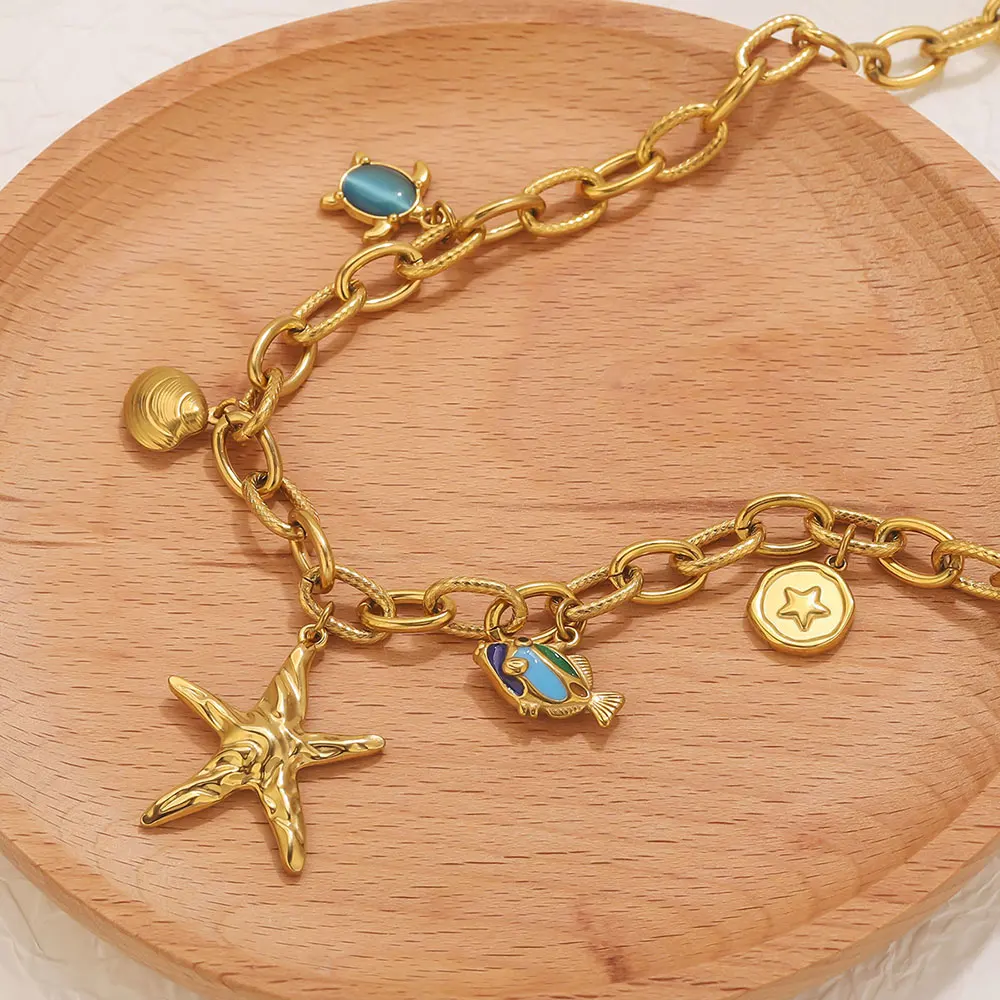 Fashion Big Starfish Seashell Small Fish Charms Necklace Stainless Steel Golden Waterproof Women Jewelry Party Gift 3 Mallzona S960ca001c1414542815cedb127a9dc80w Fashion Big Starfish Seashell Small Fish Charms Necklace Stainless Steel Golden Waterproof Women Jewelry Party Gift Mallzona