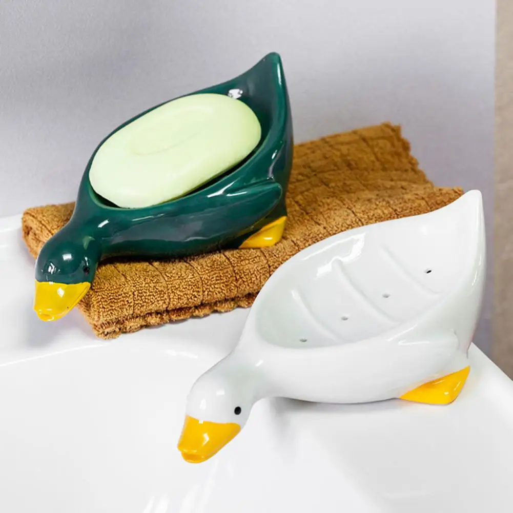

Cute Duck-shaped Soap Holder Non Slip Soap Box Toilet Shower Tray Draining Rack Bathroom Gadgets Soap Dish Soap Tray Holder