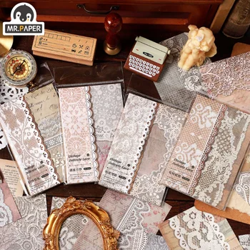 Mr. Paper 30PCs/Pack Vintage Lace Cardstock Paper Handbook DIY Decorative Collage Beautiful Material Paper Stationery Supplies
