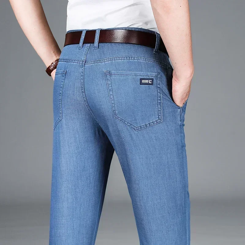 Джинсы мужские тонкие прямые, тонкие брюки стрейч Fit в деловом стиле, повседневные универсальные, весна-лето 
Джинсы мужские тонкие прямые, тонкие брюки стрейч Fit в деловом стиле, повседневные универсальные, весна-лето