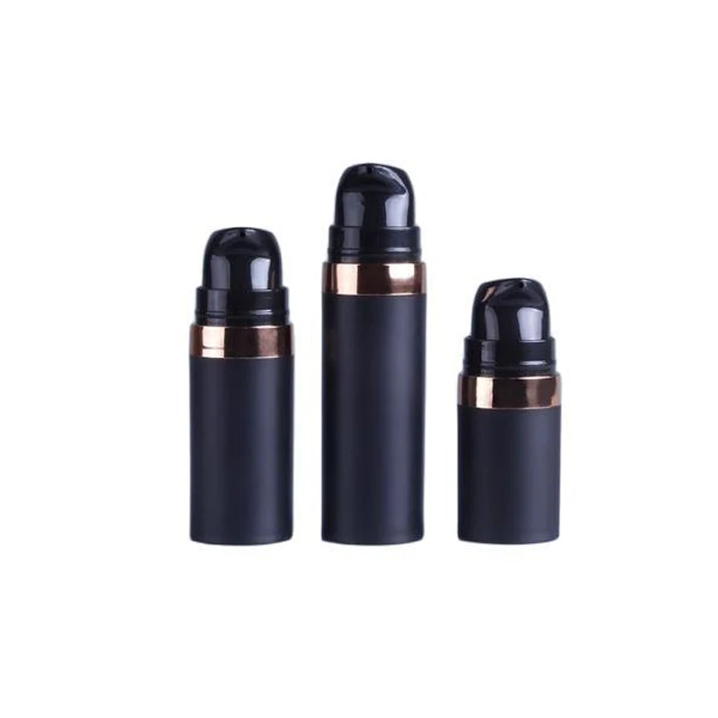 

50pcs 5ml 10ml 15ml Black Empty Cosmetic Sample Bottle Airless Lotion Cream Pump Skin Care Personal Gold Line Plastic Containers