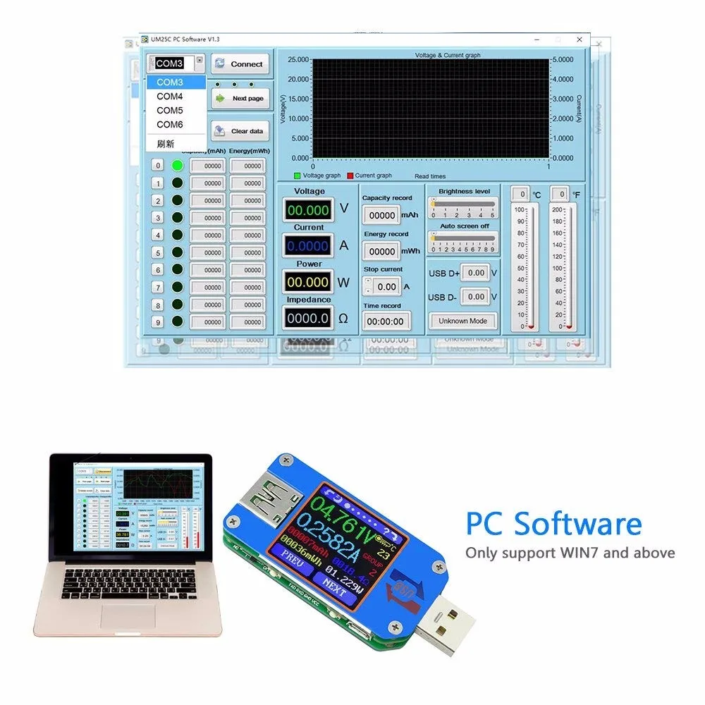 

USB-тестер UM24/UM24C UM25/UM25C с цветным ЖК-дисплеем, измеритель тока, вольтметр, измерение заряда батареи