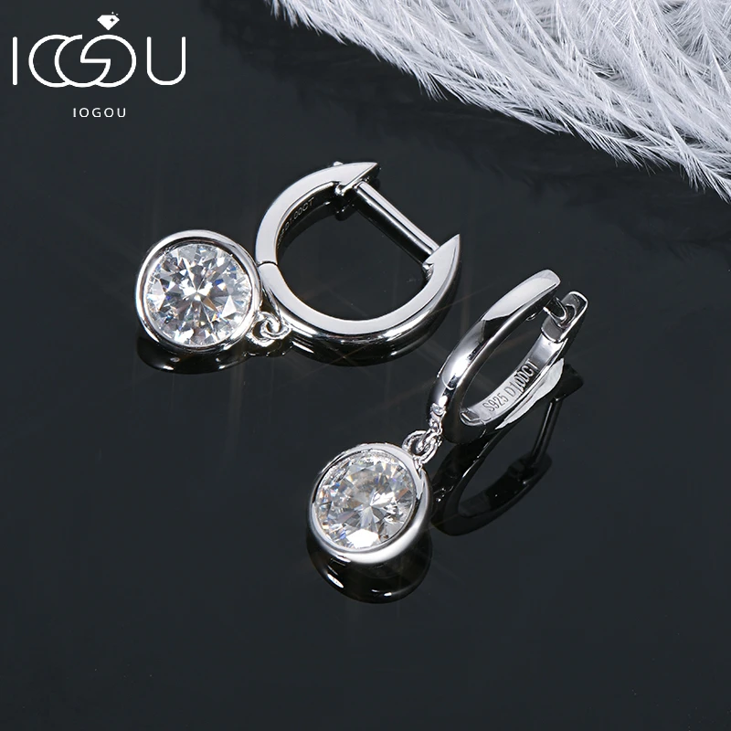 

IOGOU Original 6.5mm/8.0mm Moissanite Dangle Huggie Drop Earrings for Women Modern 2023 Jewelry 925 Silver Hoops Free Shipping