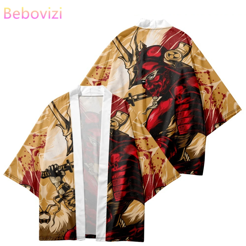 

Japanese Samurai Demon Print Cardigan Haori Shirts Women Men Cosplay Yukata Clothing Harajuku Kimono Plus Size 6XL 5XL 4XL