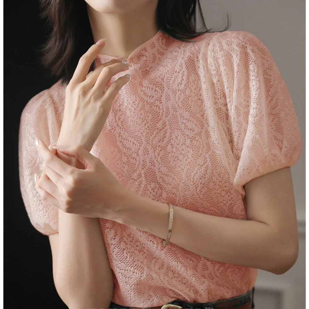 Diamonds Knitted T-Shirts Women Summer Vintage 2023 Stand collar Puff Sleeve Tops Hollow Out Pullover Elegant Female Pull Jumper
Diamonds Knitted T-Shirts Women Summer Vintage 2023 Stand collar Puff Sleeve Tops Hollow Out Pullover Elegant Female Pull Jumper