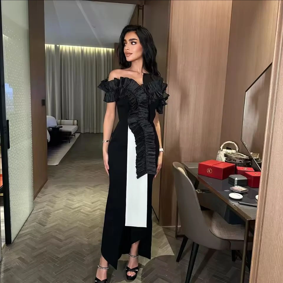 Customized Black Party Dresses Satin Ankle-Length Prom Dress 2025 Off The Shoulder Strapless robes de soirée Backless 4 S961c31116bdb4d4eb585b5053fc763890
