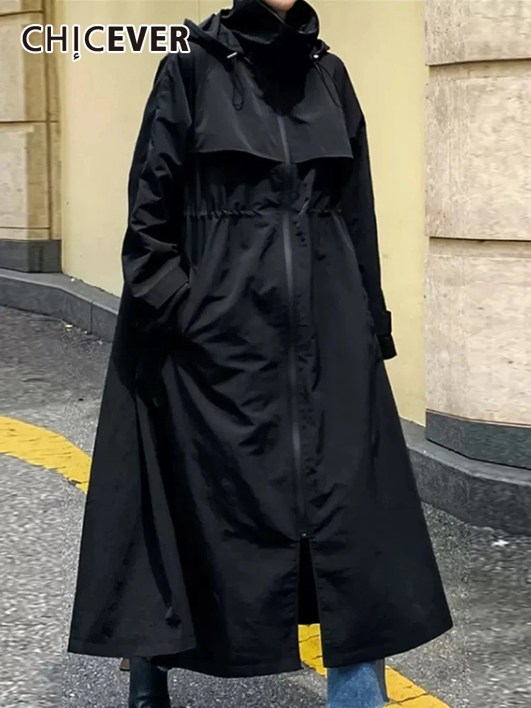 CHICEVER Autumn Loose Trench For Women Hooded Collar Long Sleeve Patchwork Drawstring Solid Folds Spliced Pockets Coat Female
CHICEVER Autumn Loose Trench For Women Hooded Collar Long Sleeve Patchwork Drawstring Solid Folds Spliced Pockets Coat Female