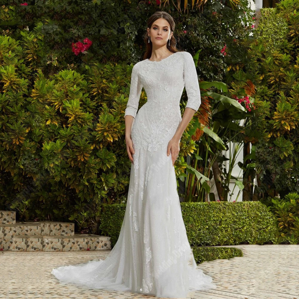 Elegant Spaghetti Strap Women Satin Finish Wedding Dresses Medium Long Sleeves Round Neck Princess Gowns Beach Vestidos De Novia
Elegant Spaghetti Strap Women Satin Finish Wedding Dresses Medium Long Sleeves Round Neck Princess Gowns Beach Vestidos De Novia