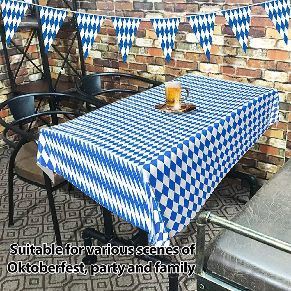 

Oktoberfest Tablecloths Blue and White Plaid Bavarian Checkered Flag German Theme Party Welcome Banner Outdoor Party Decorations