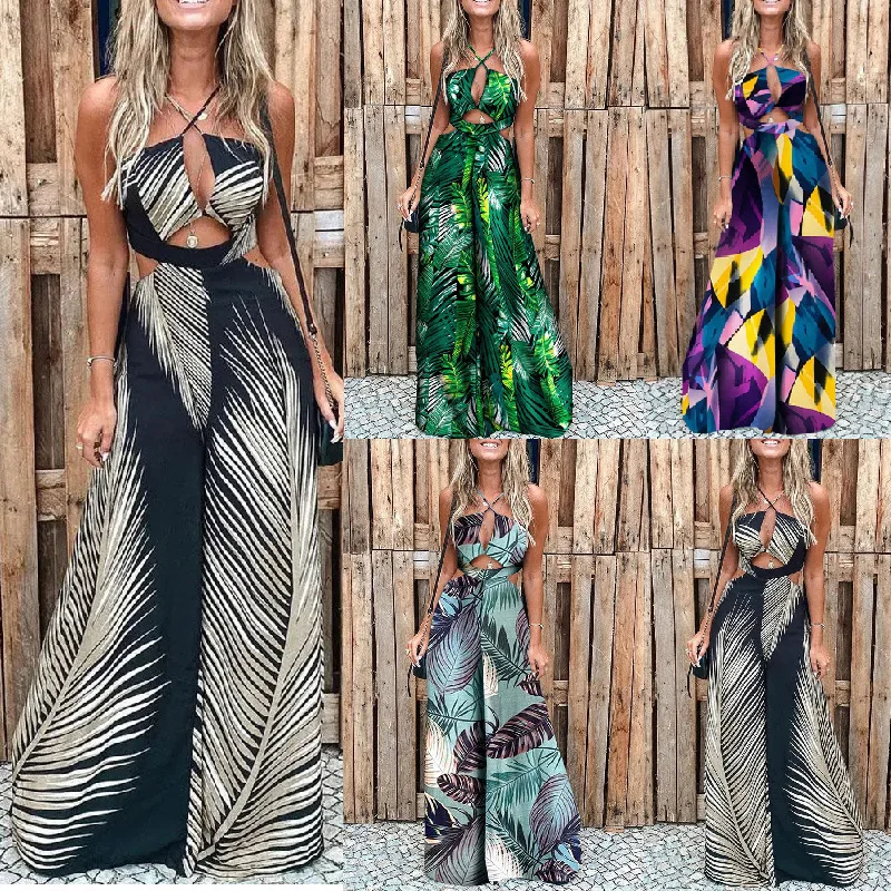 Summer Women Beach Jumpsuit Print Colorful Sexy Vacation Rompers Loose Straps Flare Pants Lace Up Tops Casual Thin
Summer Women Beach Jumpsuit Print Colorful Sexy Vacation Rompers Loose Straps Flare Pants Lace Up Tops Casual Thin