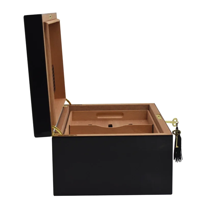 

Hot Cigar Humidor 343x247x157mm Large-capacity 100 Cigarettes Cedar Wood Display Box Black Cigar Cabinet Super Cool Quality Case