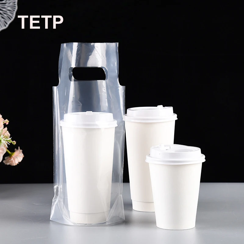 

TETP 50Pcs Transparent Thicken Coffee Take-away Bag Drinking Milk Fruit Tea Beverage Packing Doggy Handbag For Small Business