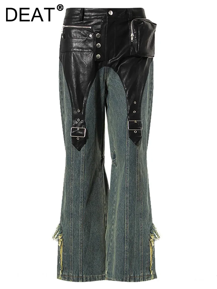 DEAT Women's Denim Pants Patchwork Pu Leathers Multiple Pockets Straight Cargo Biker Trousers 2024 Spring New Fashion 7AB2870
DEAT Women's Denim Pants Patchwork Pu Leathers Multiple Pockets Straight Cargo Biker Trousers 2024 Spring New Fashion 7AB2870