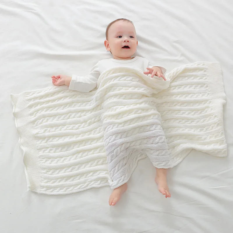 

Spring Autumn Nemborm Fashion Knitted Receiving Blankets Boy Infant Knit Twist Swaddle Girl Baby Cotton Blanket Kids Knitwear