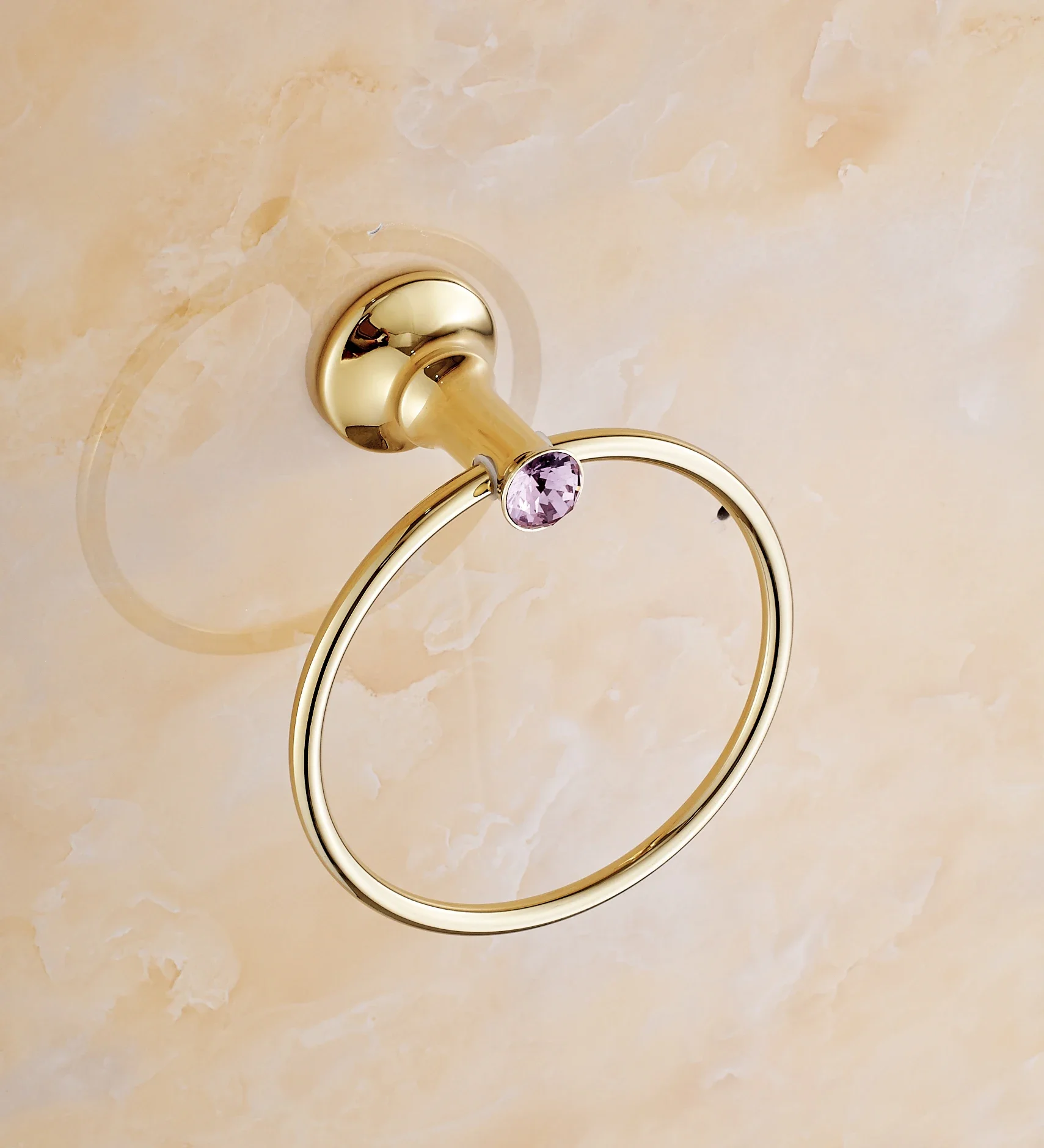 

Золотое латунное кольцо для полотенца для ванной, роскошный медный держатель для полотенец с кристаллами и фиолетовыми бриллиантами, набор аксессуаров для ванной комнаты
