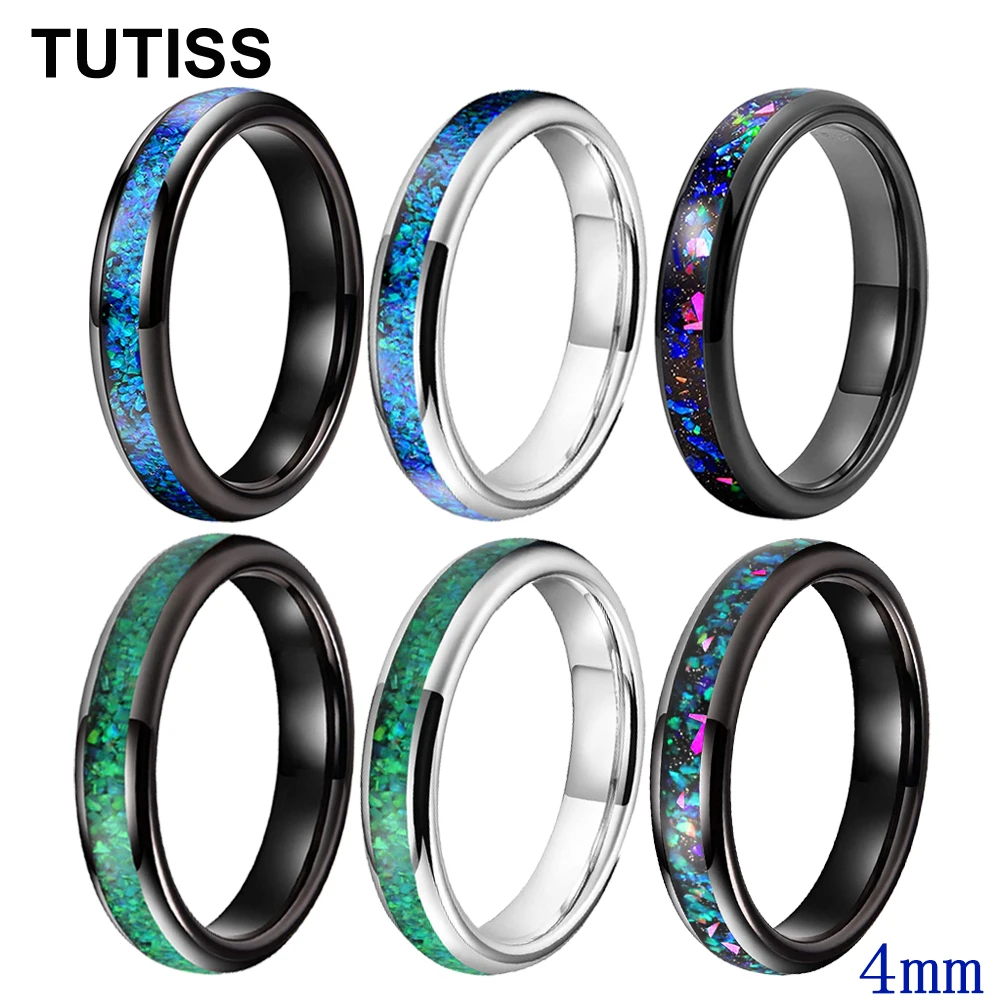 

TUTISS 4mm Different Colors Opal Ring Men Women Luxury Band Tungsten Fashion Jewelry Nice Birthday Gift