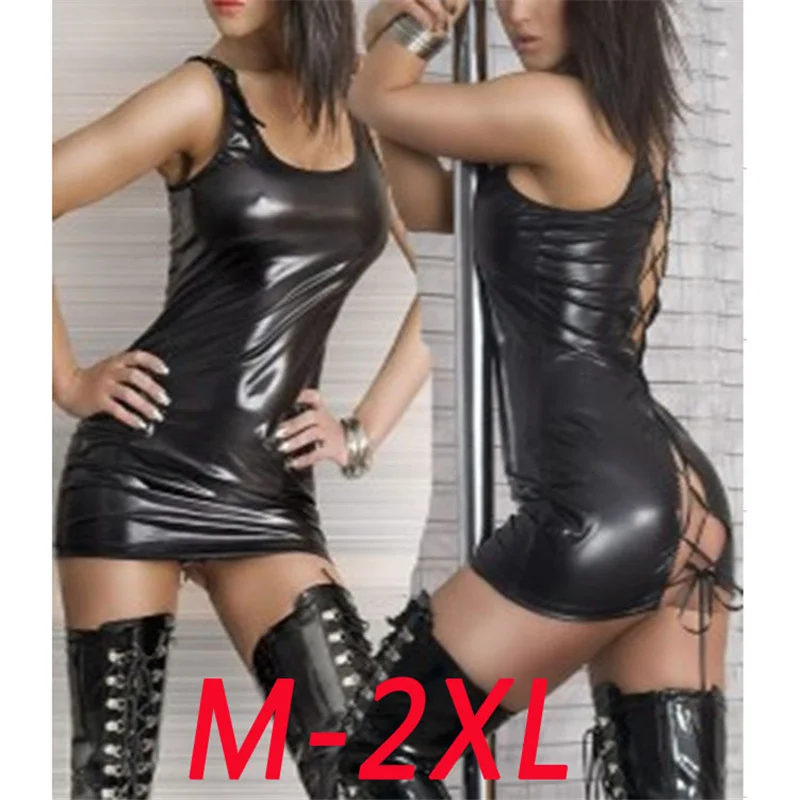 2023 Hirigin Newest Summer Sexy Women's Faux Leather Sleeveless Backless Lace Up Short Mini Dress Erotic Bodycon Clubwear
2023 Hirigin Newest Summer Sexy Women's Faux Leather Sleeveless Backless Lace Up Short Mini Dress Erotic Bodycon Clubwear
