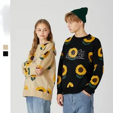 

Couple Bf Loose Sunflower Flower Hong Kong Style Sweater Men Women Autumn Winter 2021 New Ins Trend Knit Sweater Mens Clothing