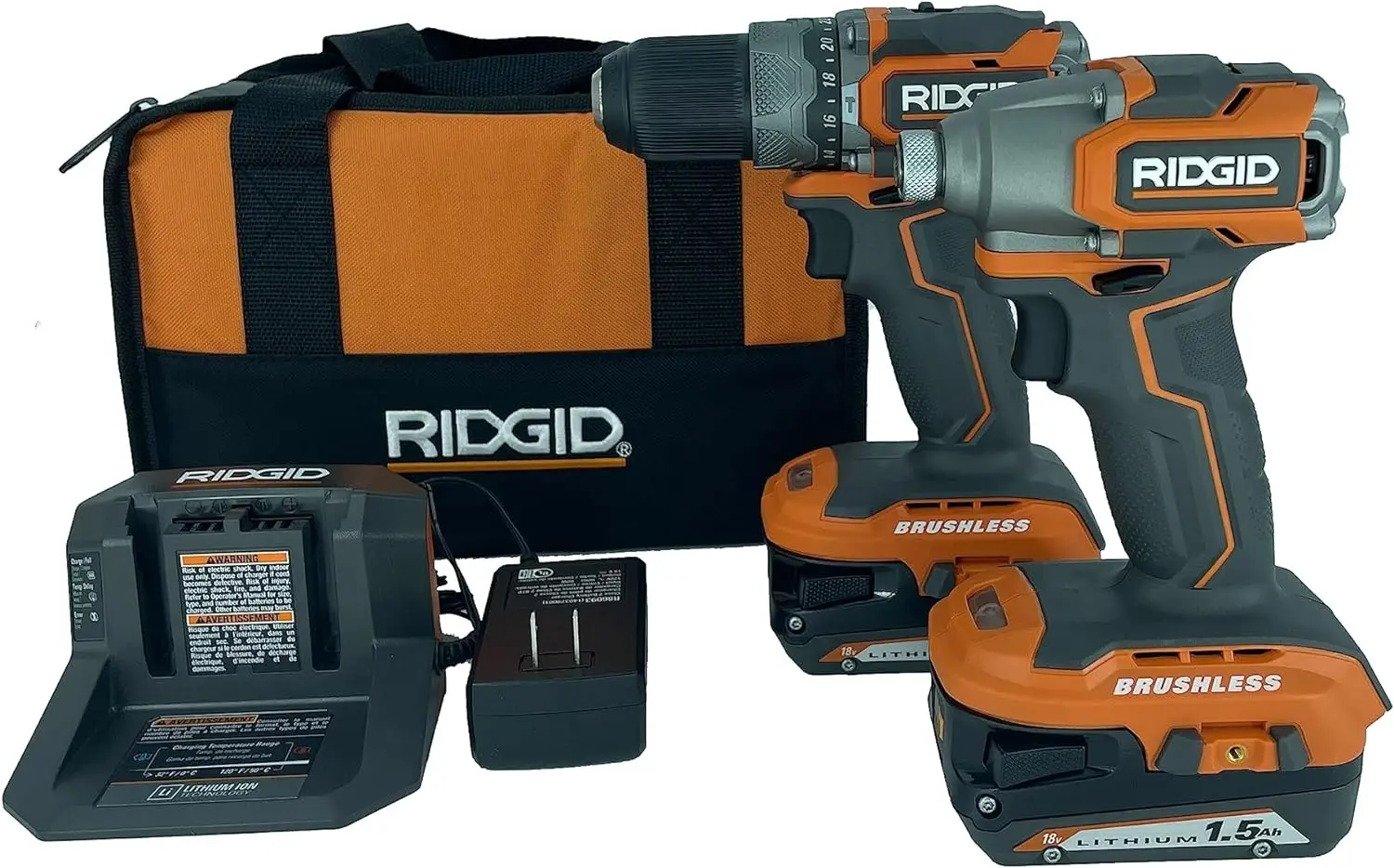 

Безщеточная компактная аккумуляторная ударная дрель RIDGID 18 в, 1/2 дюйма, комплект ударных инструментов R9781