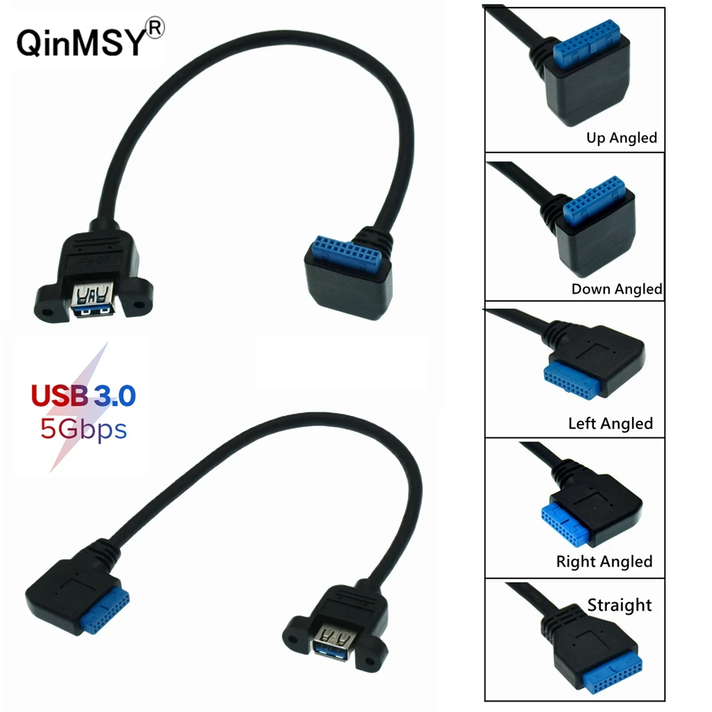

Single Female USB 3.0 Single Port A Screw Mount Type To Up Angled Motherboard Header 20pin 90 Degree Right Angle Cable Cord 30cm
