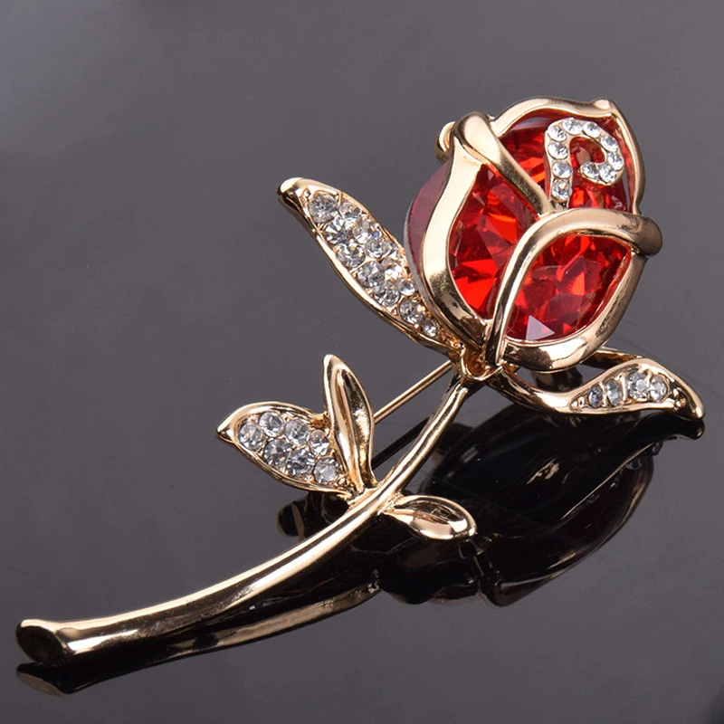 

Red Rhinestone Rose Flower Brooch for Men and Women Graceful Suit Jacket Corsage Pin Clothing Accessories Jewelry Wedding Gifts
