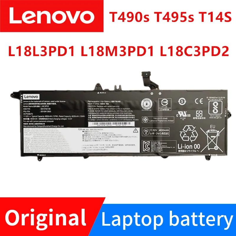

New Lenovo Original ThinkPad T490s T495s T14S Laptop Battery L18L3PD1 L18M3PD1 L18C3PD2 L18M3PD2 11.58V 57wh/4922mAh