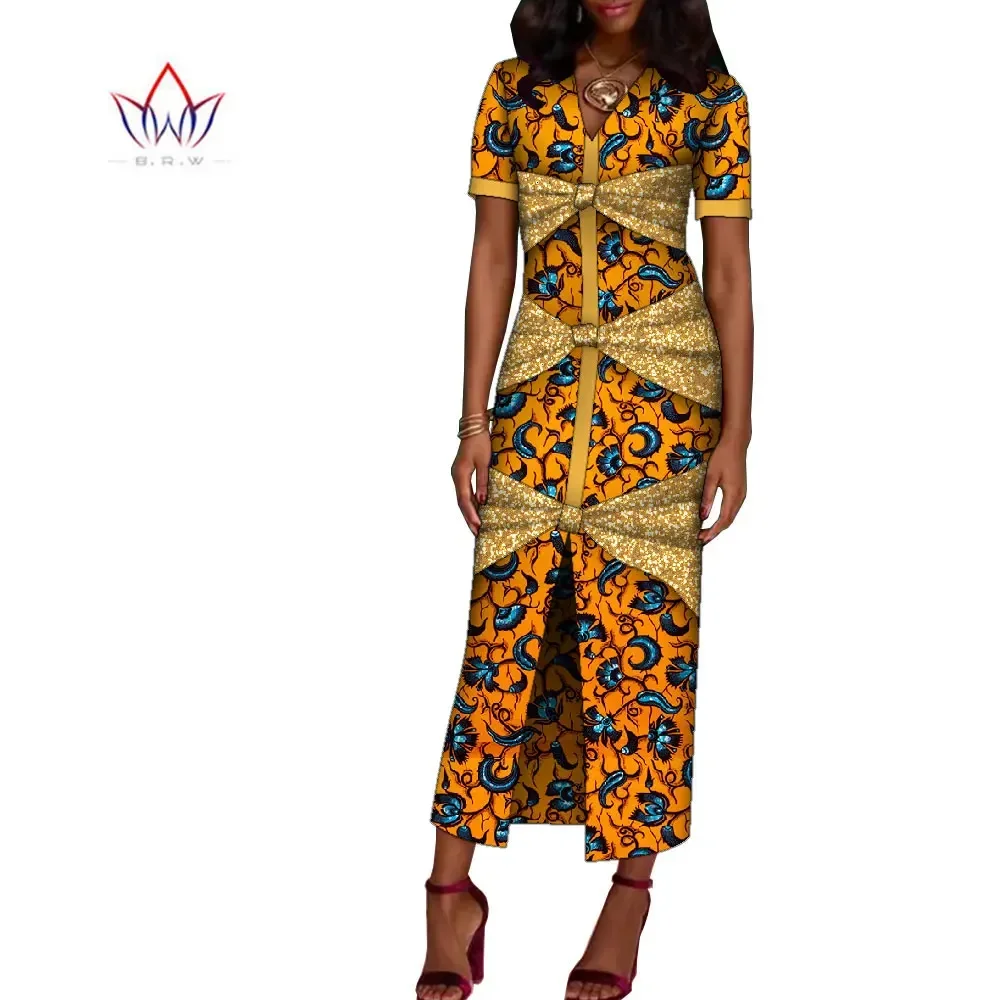 Short Sleeve African Dresses for Women Dashiki Print Sequins Bow High Split Dress Vestidos Cotton African Women Clothing WY10297 
Short Sleeve African Dresses for Women Dashiki Print Sequins Bow High Split Dress Vestidos Cotton African Women Clothing WY10297