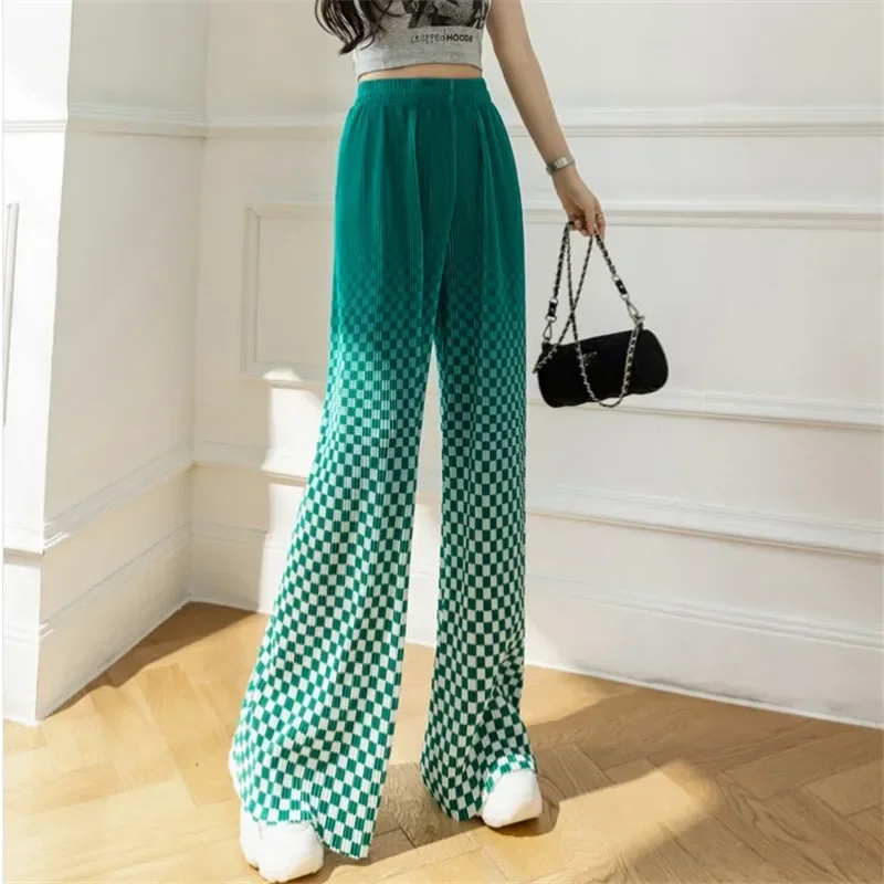 Брюки женские с широкими штанинами, градиентные клетчатые повседневные свободные длинные штаны в пол, с завышенной талией, в Вертикальную Полоску, на лето
Брюки женские с широкими штанинами, градиентные клетчатые повседневные свободные длинные штаны в пол, с завышенной талией, в Вертикальную Полоску, на лето
