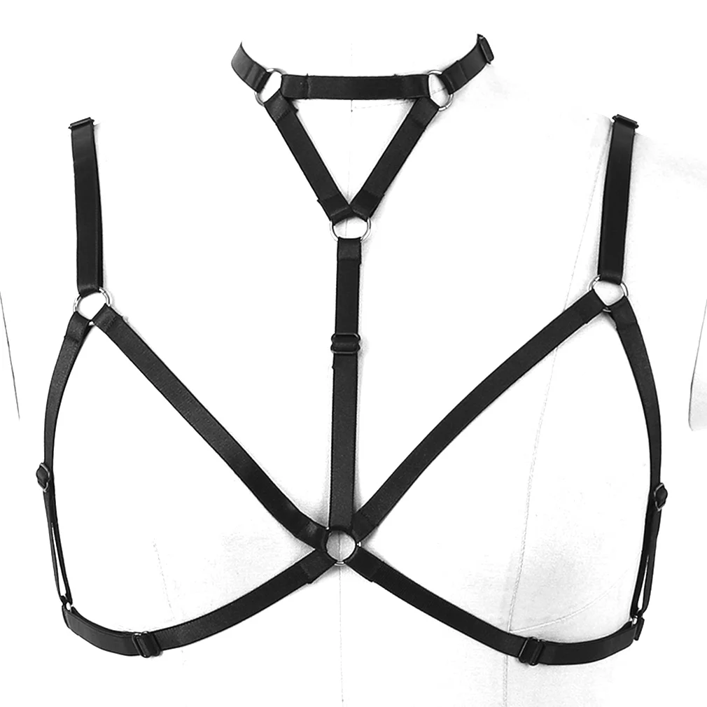 

Women Bondage Fetish Sexy Lingerie Top Harness Sexy Ladies Black Body Harness Bra Chest Erotic Cage Bra Gothic Garter Belt