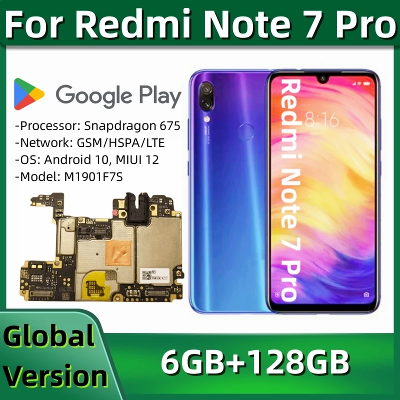 

Mainboard for Redmi Note 7 Pro, 128GB ROM, Global Version, Unlocked Main Circuits Board, M1901F7S