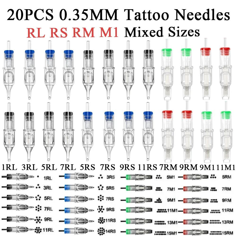 

20 шт., картриджи для тату-машинки, различные размеры