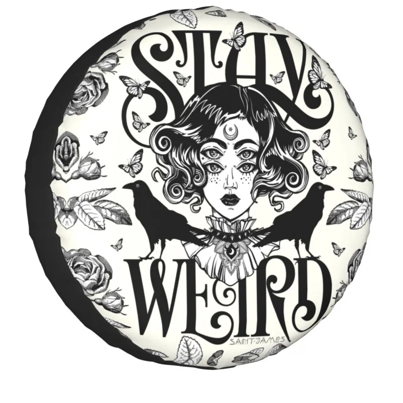 

Stay Weird Spare Wheel Tire Cover Universal for Pajero Halloween Witch Jeep RV SUV Camper Vehicle Accessories 14-17