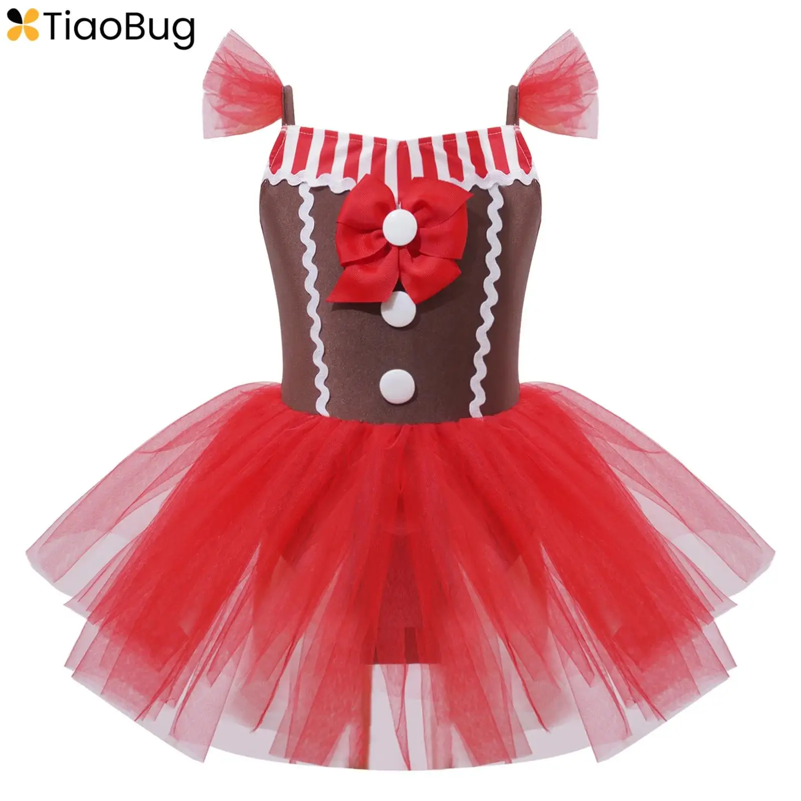 

Kids Girls Christmas Gingerbread Costume Sleeveless Tutu Dress Leotard Xmas Holiday New Year Party Fancy Dress Up