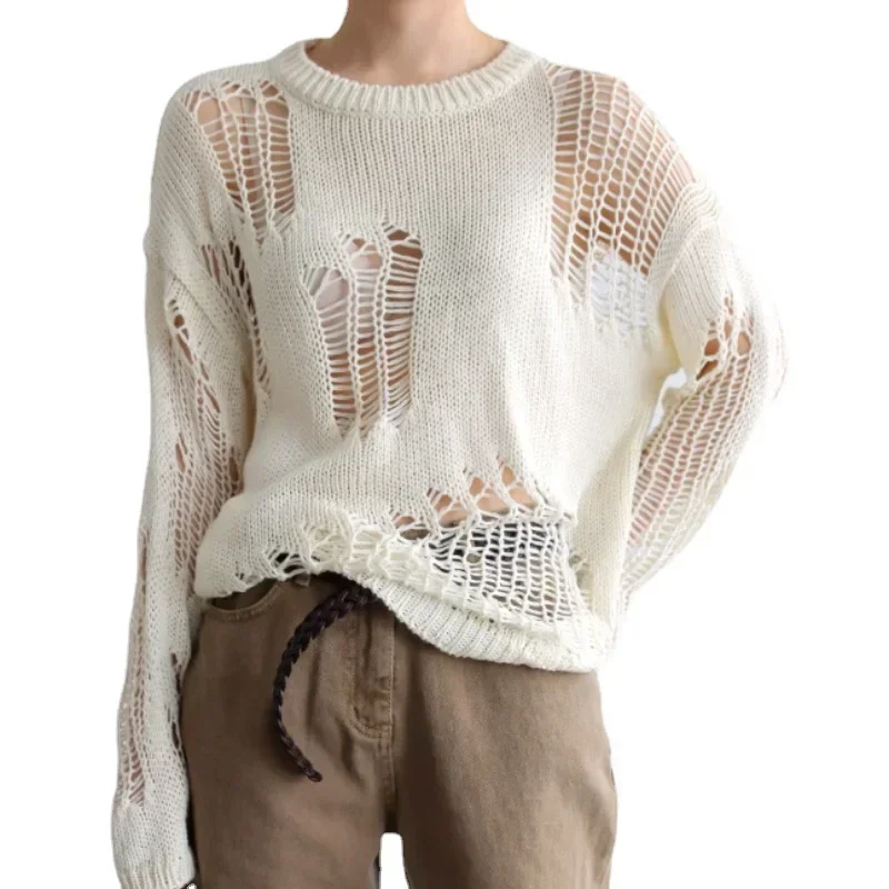 Sweater Women Autumn Long Sleeve Hole Loose Thin Knitted Fashion Design Pullover Solid Hollow Out Harajuku Mujer Chandails Retro
Sweater Women Autumn Long Sleeve Hole Loose Thin Knitted Fashion Design Pullover Solid Hollow Out Harajuku Mujer Chandails Retro