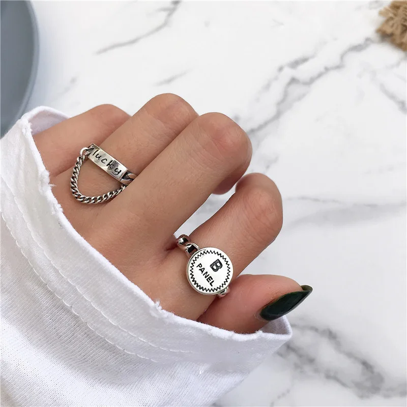 

Internet Celebrity Same Style Letter Simplicity All-Match Ring Women's Sterling Silver Korean Dongdaemun Geometric round Switcha