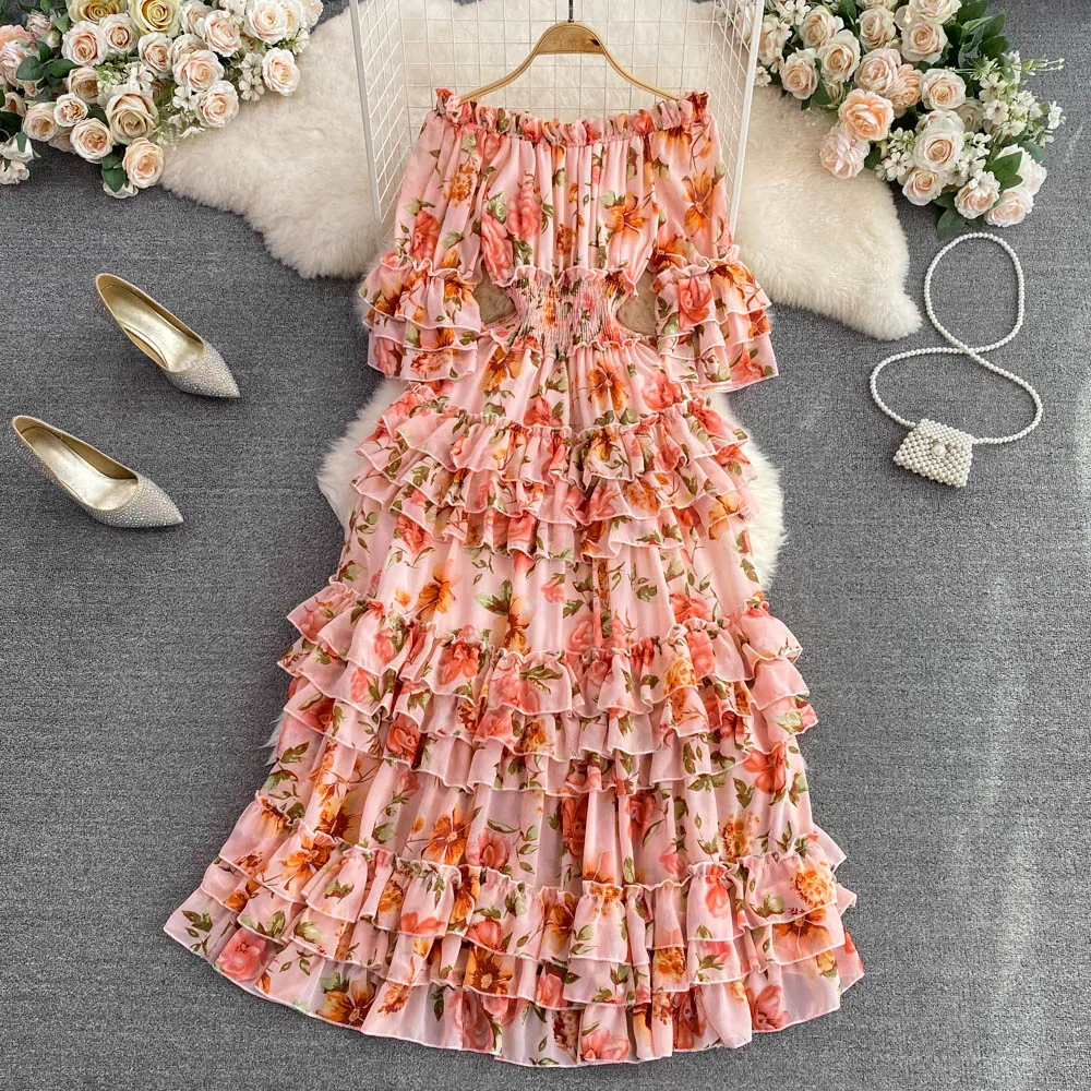 ALPHALMODA 2023 New Stylish Floral Chiffon Multi-Ruffled Holiday Dress Women Slash Neck Half Sleeve Long Dress 
ALPHALMODA 2023 New Stylish Floral Chiffon Multi-Ruffled Holiday Dress Women Slash Neck Half Sleeve Long Dress