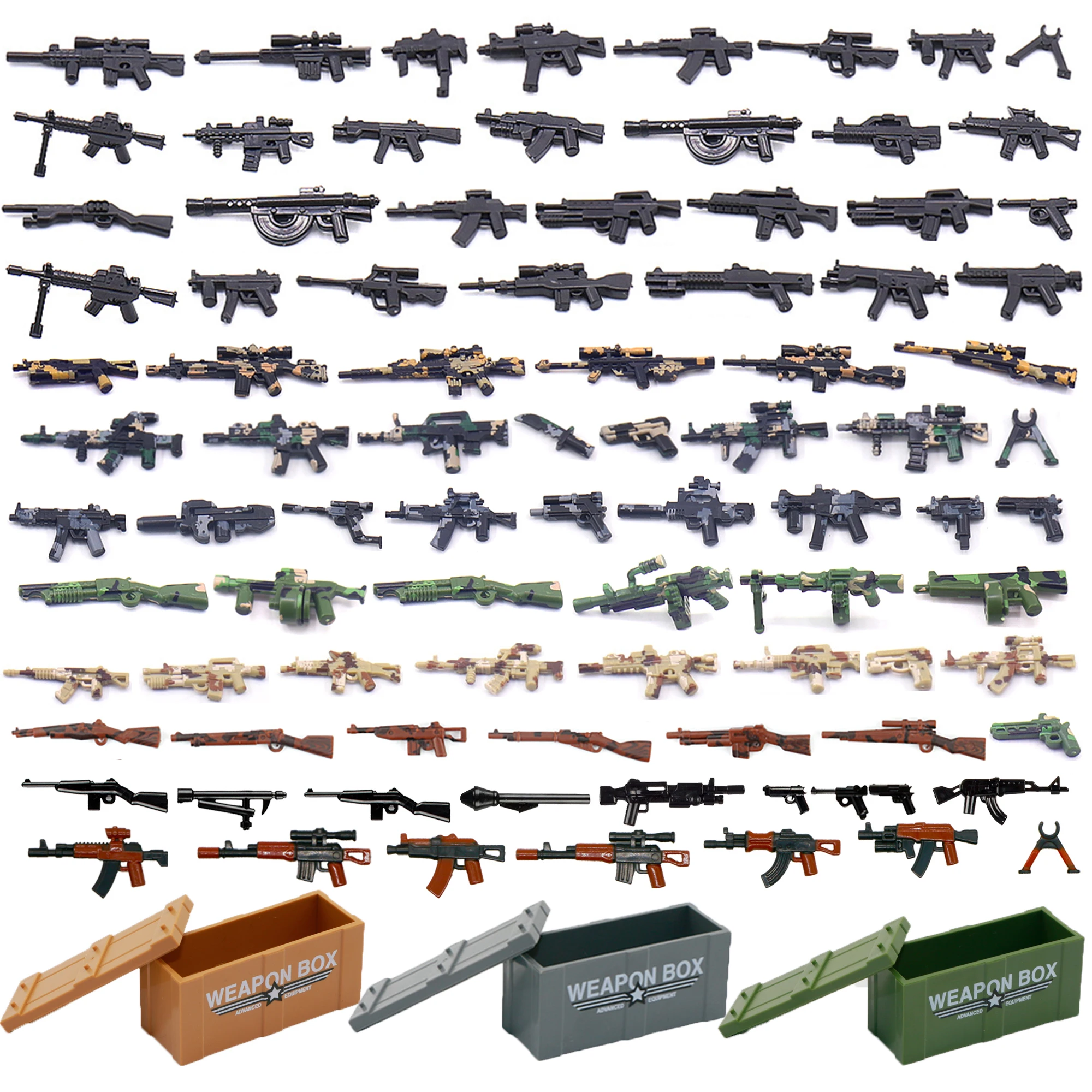 Military Weapon Pack Guns Box Pistol Army Base Building Block PUBG SWAT Soldiers Figure Accessories Model Locking WW2 MOC Bricks | Игрушки и
