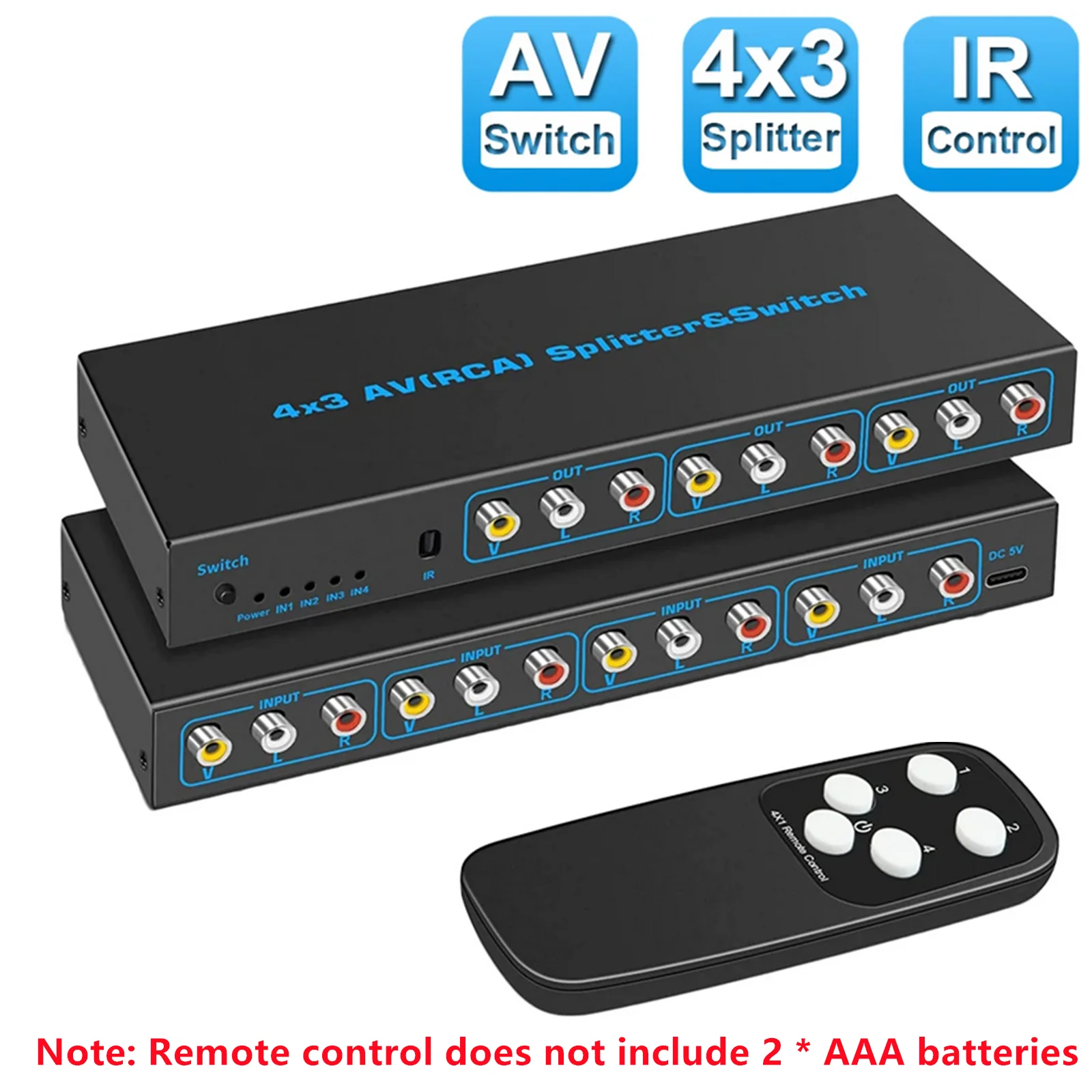 

4-ходовой RCA переключатель 4 в 3 выход AV Переключатель RCA переключатель видео L/R стерео аудио AV Переключатель коробка 4X3 композитный переключатель для DVD