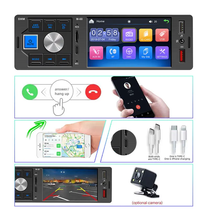 Фото Car Radio Mp3 Player with Screen Bluetooth Automotive Multimedia Android 1 Din | Отзывы и видеообзор (1005003980652261)