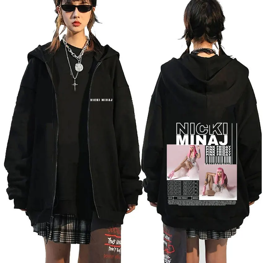 

Rapper Nicki Minaj Pink Friday Graphic Zipper Hoodie Men Women Fashion Casual Y2K Zip Up Jacket Male Hip Hop Oversized Hoodies