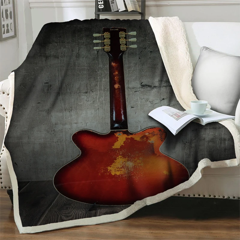 

Retro Big Guitar 3D Printed Blanket Bedding Beds Sofa Plush Throw Nap Cover Travel Picnic Home Decor on Bed Car Crib Plane Quilt