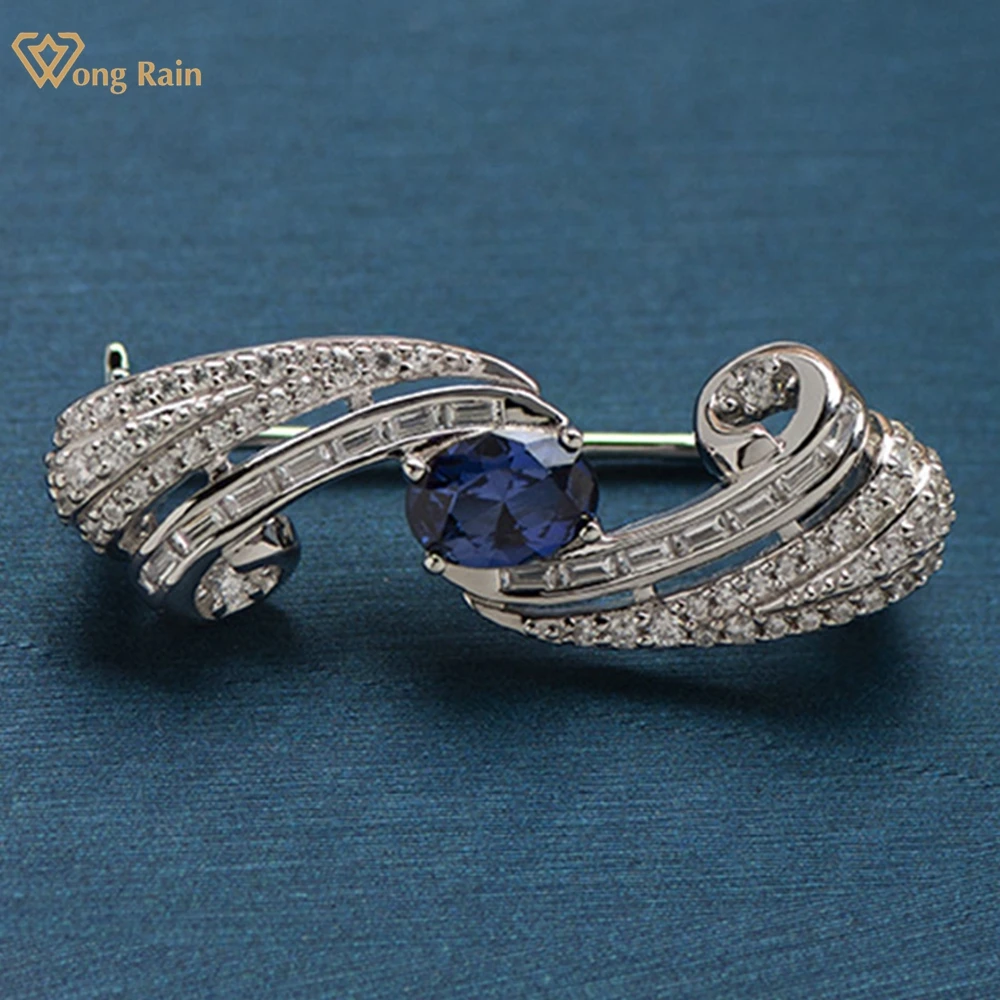 

Wong Rain Vintage 100% 925 Sterling Sliver Oval Cut Sapphire High Carbon Diamond Gemstone Sparkling Brooch Brooches Fine Jewelry